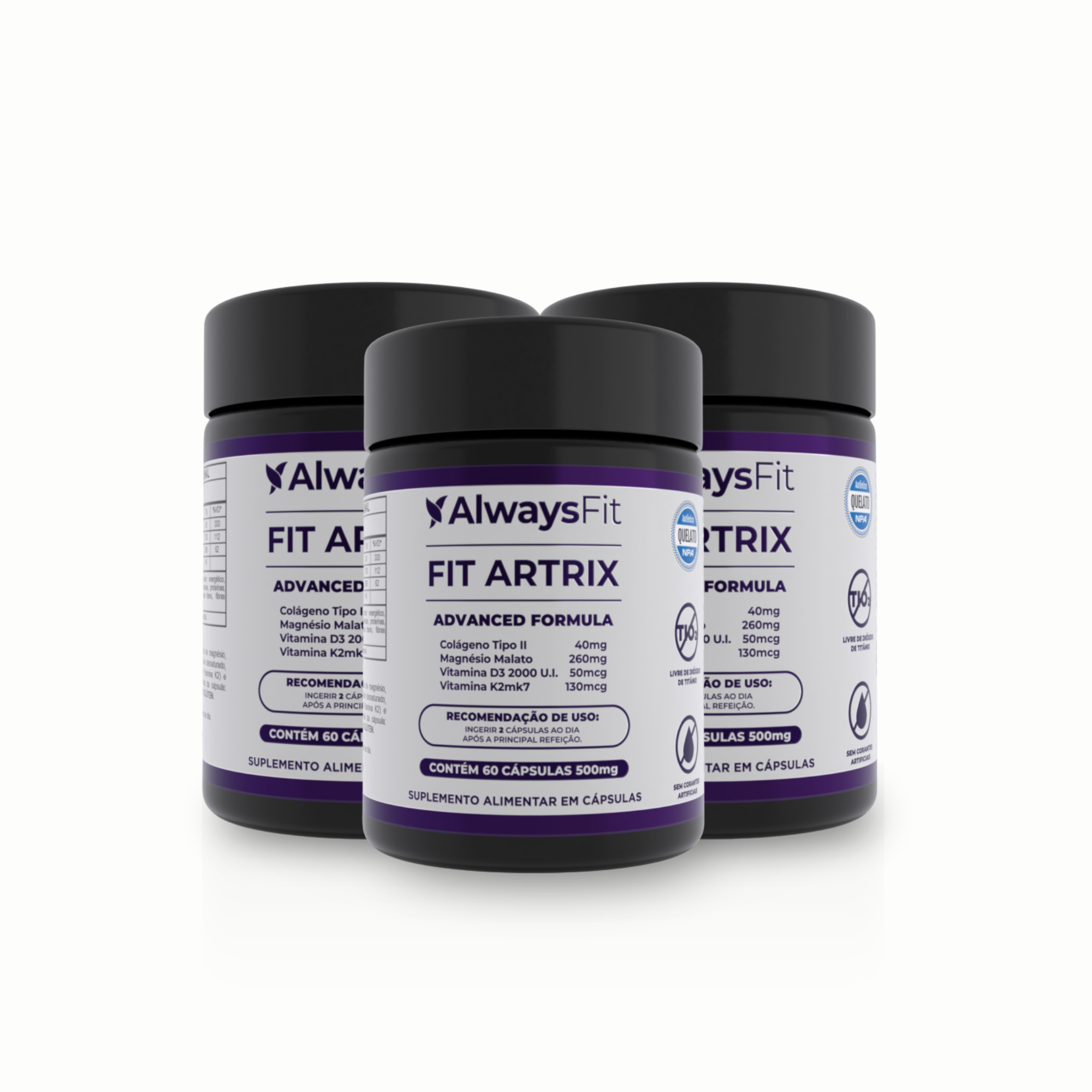 FitArtrix® - Colágeno tipo 2, Vitamina D3, Vitamina K2 MK7, Magnésio Dimalato - 60 Cápsulas