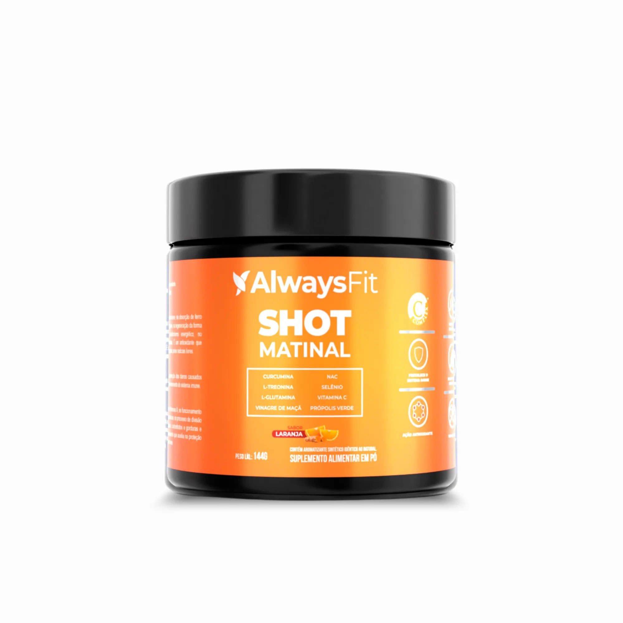 Shot Matinal Always Fit - Blend exclusivo de Curcumina, sabor Laranja, Glutamina, NAC, Vinagre de Maçã, Própolis Verde, Vit. C e +